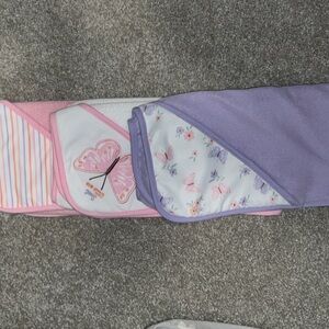 Set of Three Baby Hooded Towels in Purple, Pink, and Multicolor